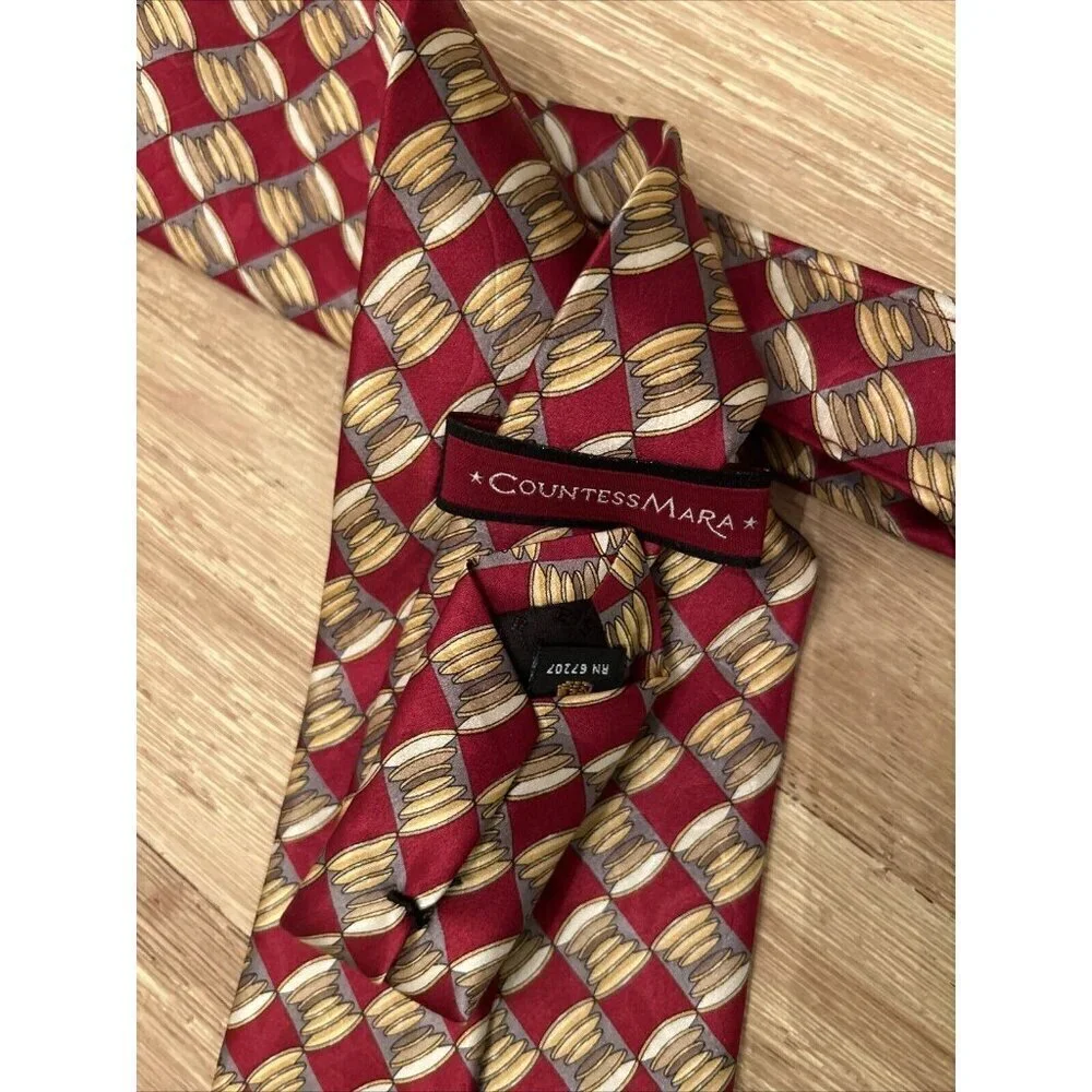 Countess Mara Mens 100% Silk Red Gold Neck Tie Hand Made in Italy